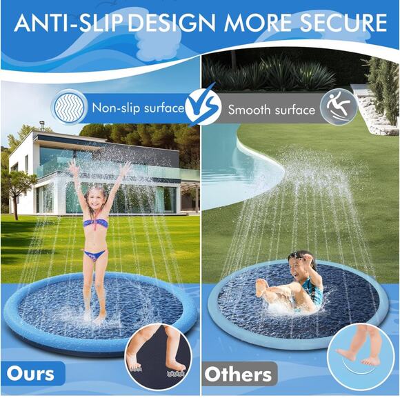 YAUNGEL 69in Splash Pad for Dogs: Non-Slip, Durable, Foldable Dog Pool, Blue - Picture 3 of 6
